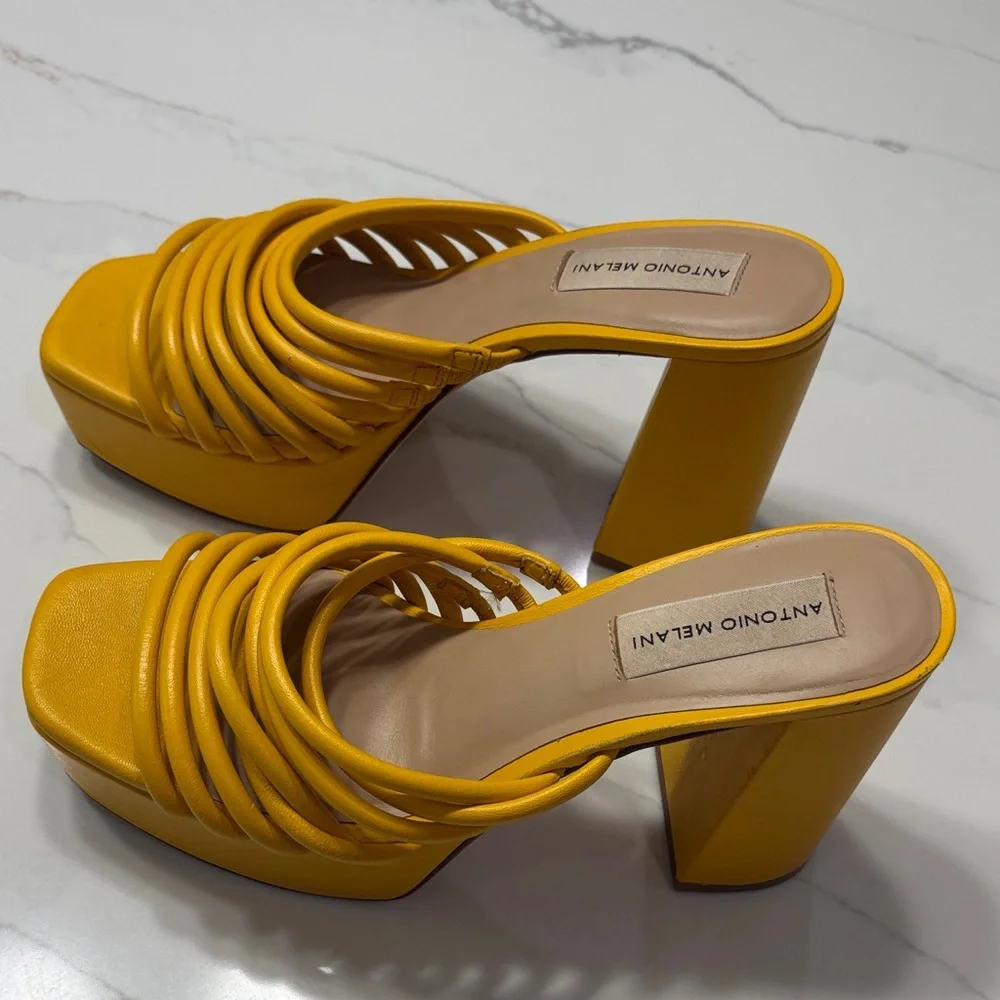 ANTONIO MELANI Yellow Multi-Strap Platform Mules